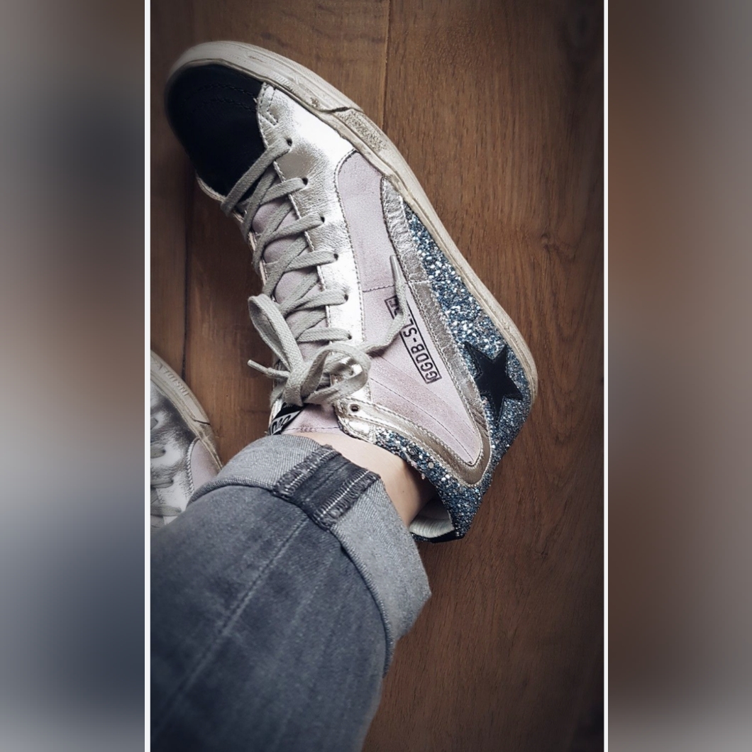 Golden Goose Pink, Black & Silver Glitter Superstar Sneakers